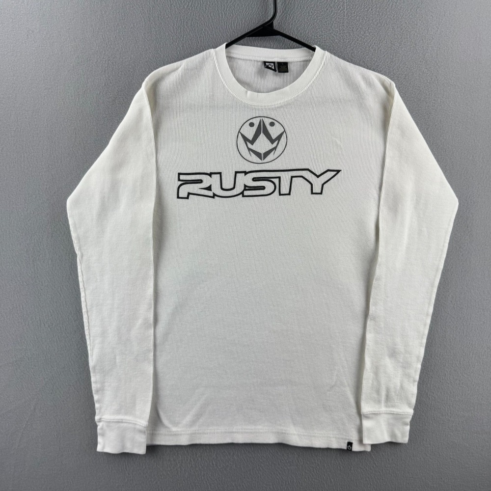 Vintage Rusty Thermal Shirt Mens Large White Waffle Knit Surf Skate Y2K